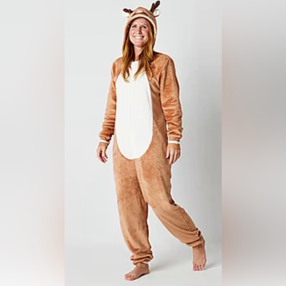 Reindeer Family Unisex Adult Long Sleeve One Piece Pajama